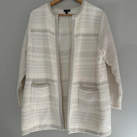 Talbots Metallic Stripe Textured Knit Open Front Cardigan Sweater - Petite Large - Picture 1 of 8